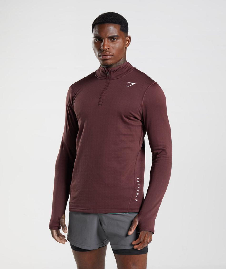 Correr Con Capucha Gymshark Deporte 1/4 Zip Hombre Burdeos | CO 3684DFM